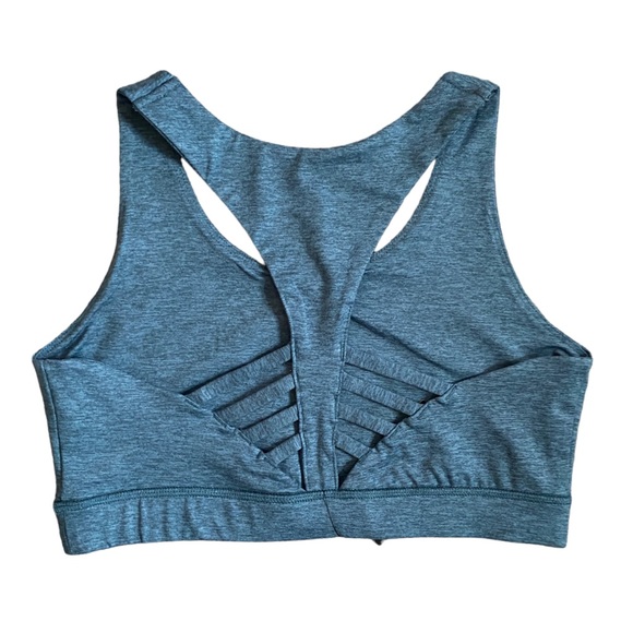 NEW Peloton Heathered Teal Blue Cutout Strappy Stretch Logo Sports Bra Size S - Picture 8 of 12